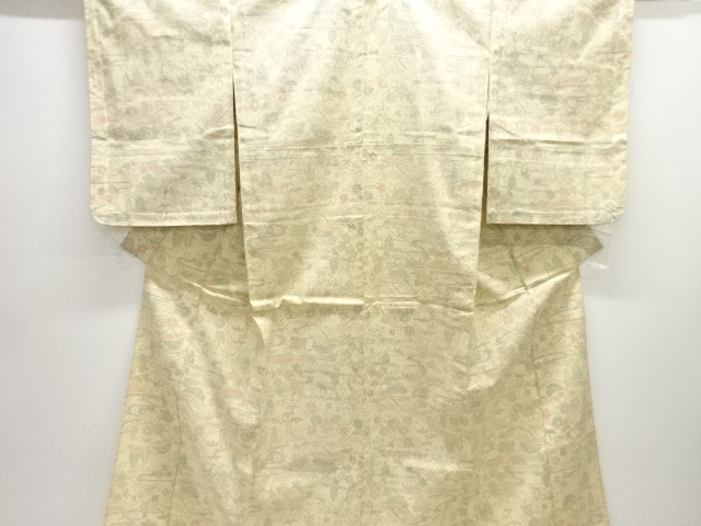 未使用品　流水に草花模様織り出し本塩沢単衣着物